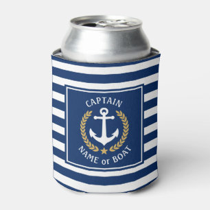 Captain Boat Name Anchor Gold Laurel Blue Strip Dosenkühler