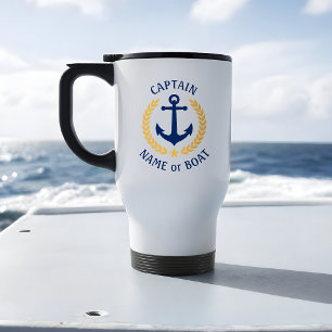 Captain Boat Name Anchor Gold Style Laurel Marine Reisebecher