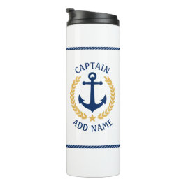 Captain Boat Name Anchor Gold Style Laurel Star Thermosbecher