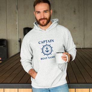 Captain Boat Name Anchor Rope Helm Nautical Grau Hoodie
