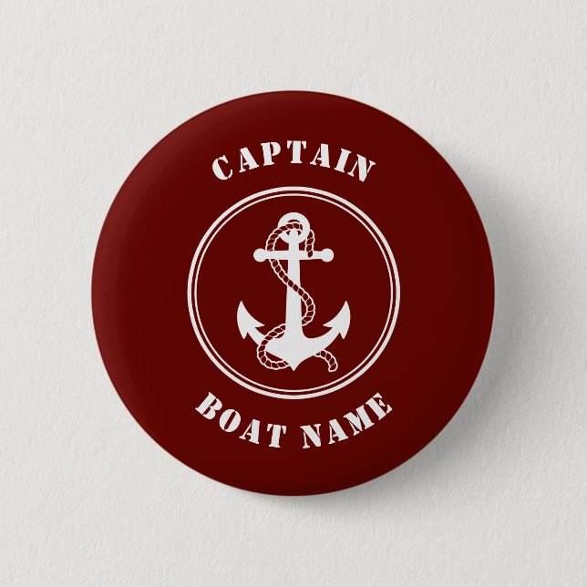 Captain Boat Name Deep Red Rope Button (Vorderseite)