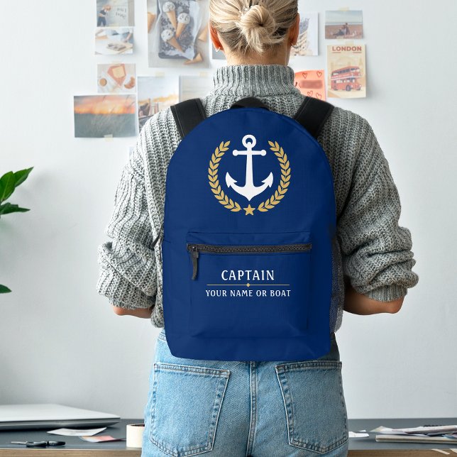 Captain Boat Name Gold Laurel Navy Bedruckter Rucksack (Von Creator hochgeladen)