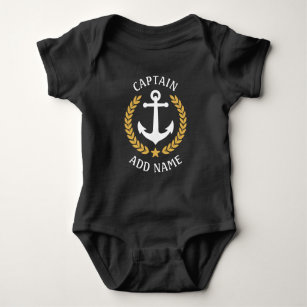 Captain Boat Name Nautical Anchor Gold Laurel Star Baby Strampler