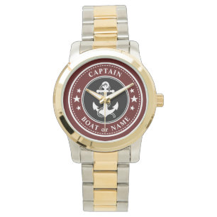 Captain Boat Name Navy Red Anchor & Rope Armbanduhr
