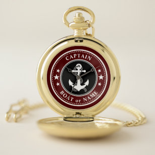 Captain Boat Name Navy Red Anchor & Rope Taschenuhr