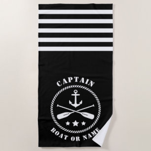 Captain Boat oder Name Nautical Anchor & Oars Blac Strandtuch