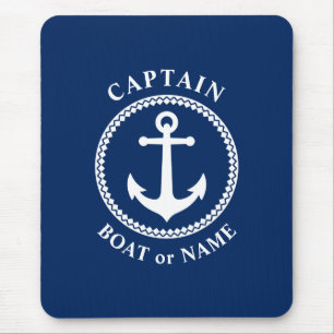 Captain Boat oder Name Navy Blue Anchor Mousepad