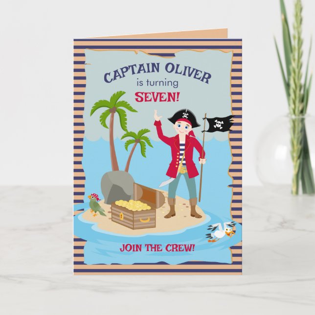 Captain Boy Pirate Ship Birthday Party Einladung (Vorderseite)