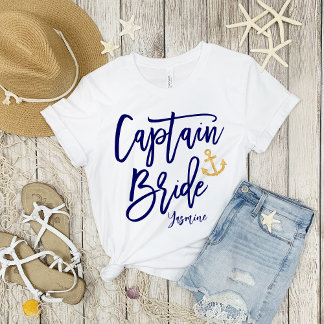 Captain Bride | Moderne Blaue Kalligrafie T-Shirt