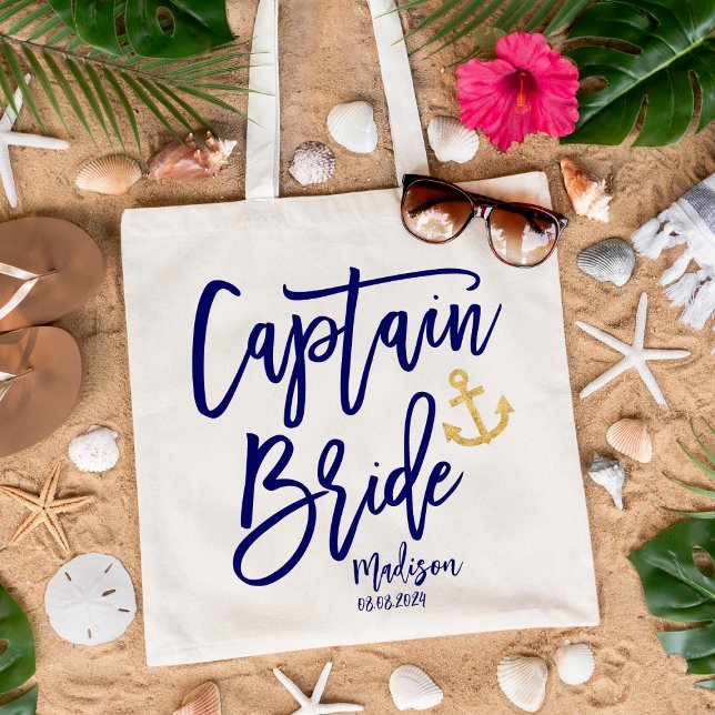 Captain Bride | Moderne Blaue Kalligrafie Tragetasche (Von Creator hochgeladen)