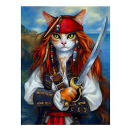 Captain Claws of the Azure Sea | Pirate Cat Poster