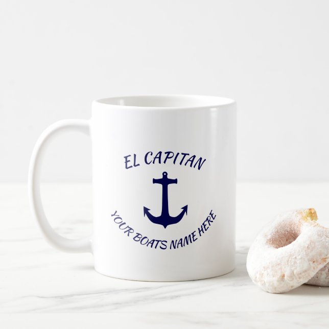 Captain El Capitan Blue Anchor mit Schiffsname Kaffeetasse (Mit Donut)