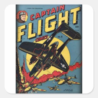 Captain Flight Vintage Golden Age Comicbuch Quadratischer Aufkleber