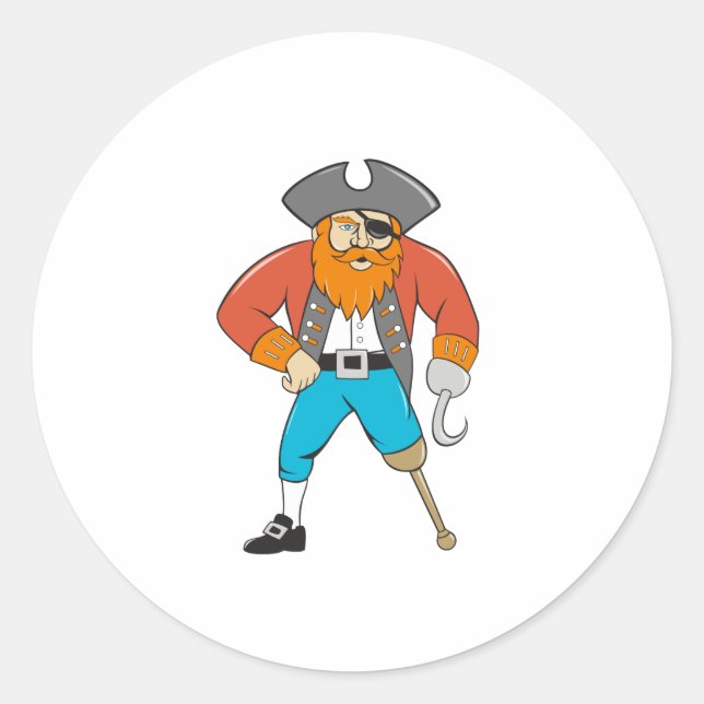 Captain Hook Pirate Wooden Leg Cartoon Runder Aufkleber (Vorderseite)