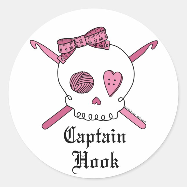 Captain Hook Skull & Crochet Hooks (Rosa) Runder Aufkleber (Vorderseite)