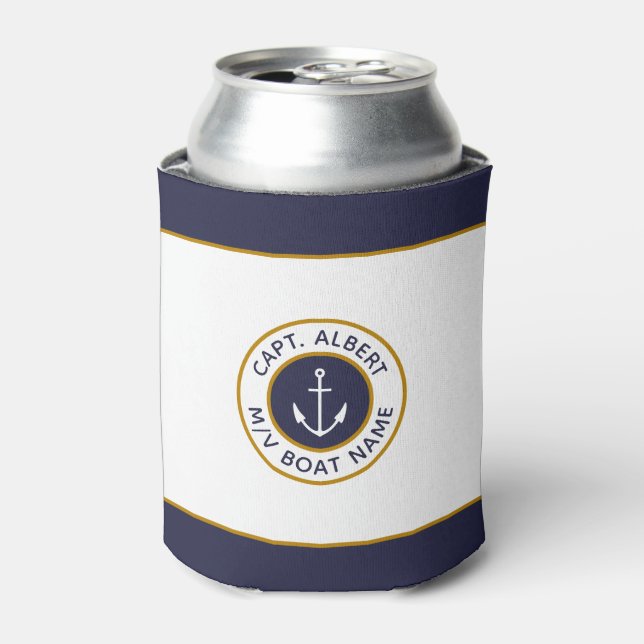 Captain Ihr Name White Blue Anchor kann Cooler Dosenkühler (Kanne Vorderseite)