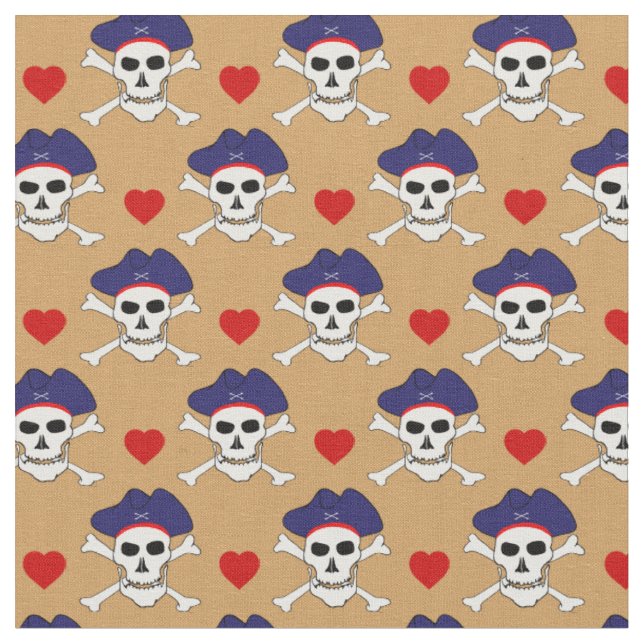 Captain Jack, Skull & Red Heart /Pirates Fabric Stoff (Nahaufnahme)