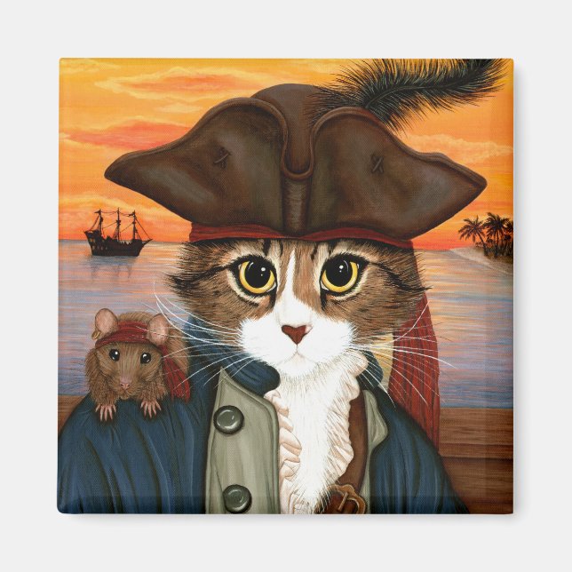 Captain Leo, Pirate Cat & Rat Fantasy Art Magnet (Vorne)