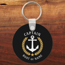 Captain Name Anchor Gold Laurel Foto Back Black Schlüsselanhänger