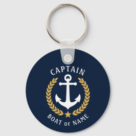 Captain Name Anchor Gold Laurel Foto Back Blue Schlüsselanhänger