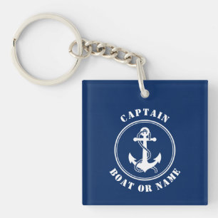 Captain Name Boat Anchor Foto Back Navy Schlüsselanhänger