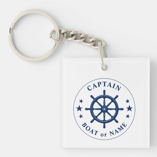 Captain Name Boot Wheel Helm Stars Foto Back Wt Schlüsselanhänger (Vorderseite)