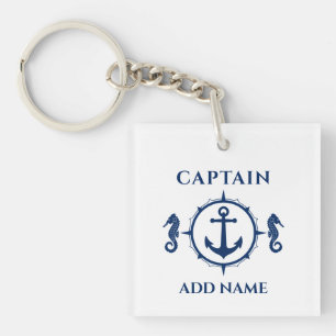 Captain Name Seepferd Boat Anchor Foto Zurweiß Schlüsselanhänger