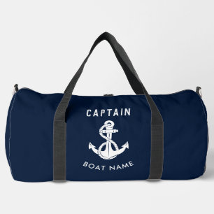 Captain Nautical Anchor Navy Blue Boat Name Custom Duffle Bag
