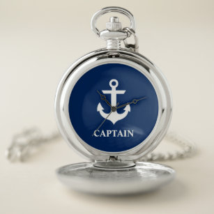 Captain Nautical Anchor Navy Blue Taschenuhr