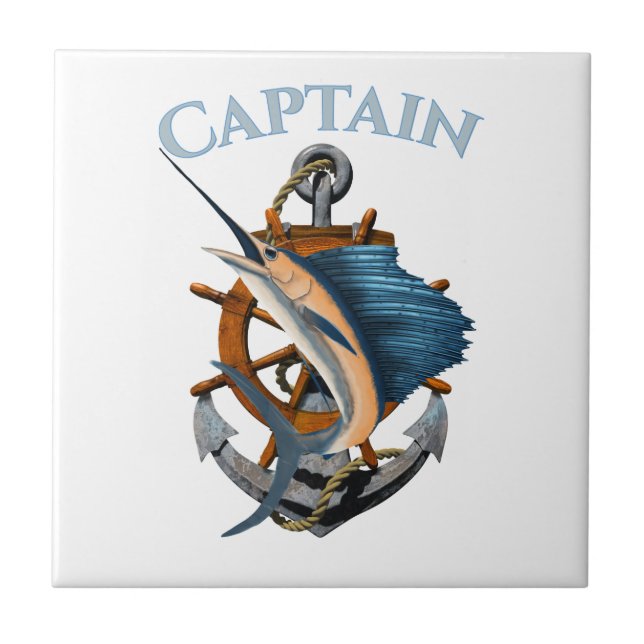 Captain Nautical Anchor Tiefseefischerei Fliese (Vorderseite)