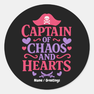 Captain of Chaos and Hearts Pirate Graphic Runder Aufkleber