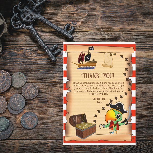 Captain Parrot Treasure Pirate Boy's Birthday Dankeskarte (Von Creator hochgeladen)