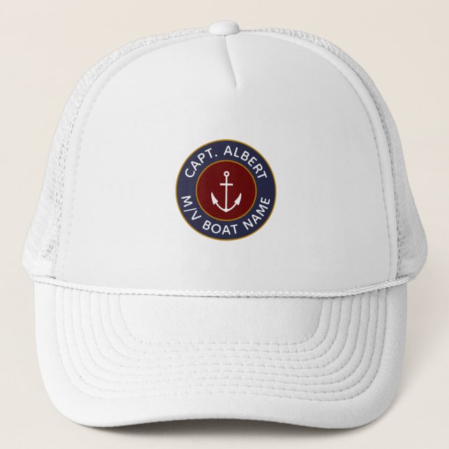 Captain Personalisiert Maroon Blue Anchor Logo Hat Truckerkappe (Vorderseite)