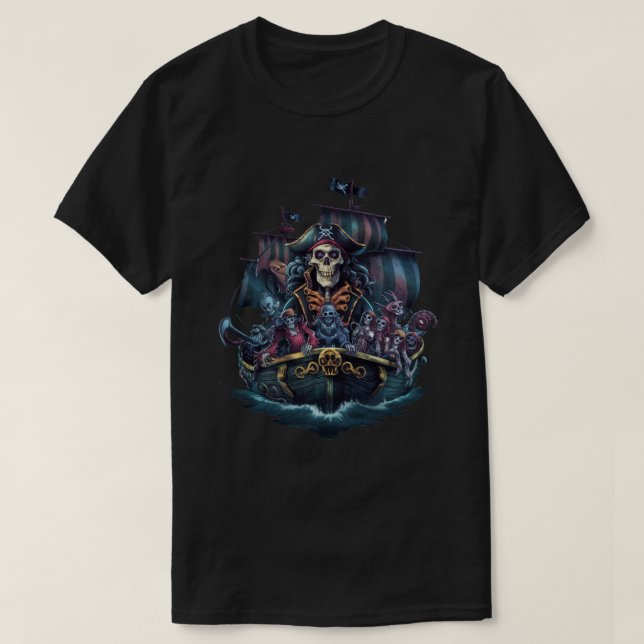 Captain Pirate und seine Skelett-Crew T-Shirt (Design vorne)