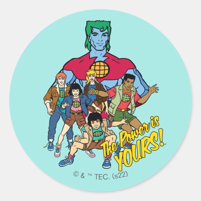 Captain Planet Group Graphic - Der Power ist deins Runder Aufkleber (Vorderseite)