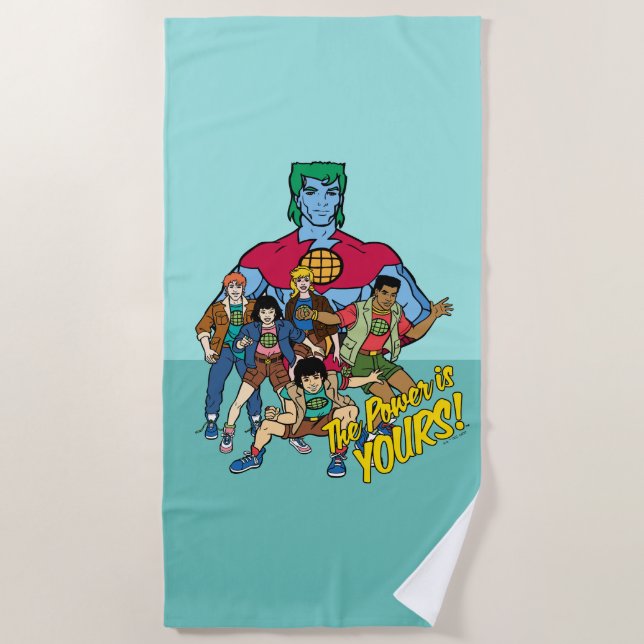 Captain Planet Group Graphic - Der Power ist deins Strandtuch (Vorderseite)