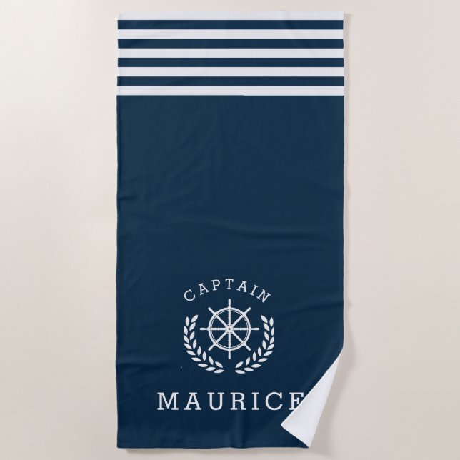 CAPTAIN, serviette de plage bleu marine (Devant)