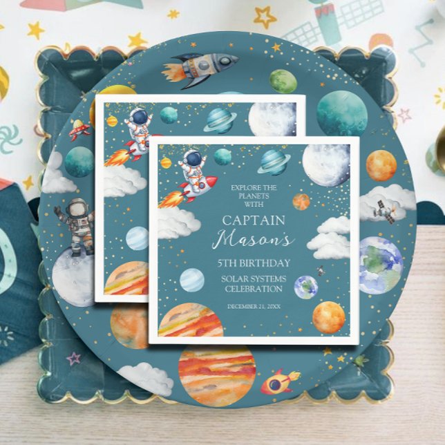 Captain Space Sonnensystem Geburtstag Serviette (Von Creator hochgeladen)