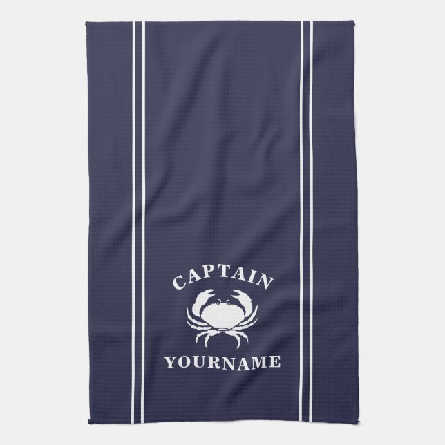 Captain Your Name Crab Navy Blue Kitetücher Geschirrtuch (Vertikal)