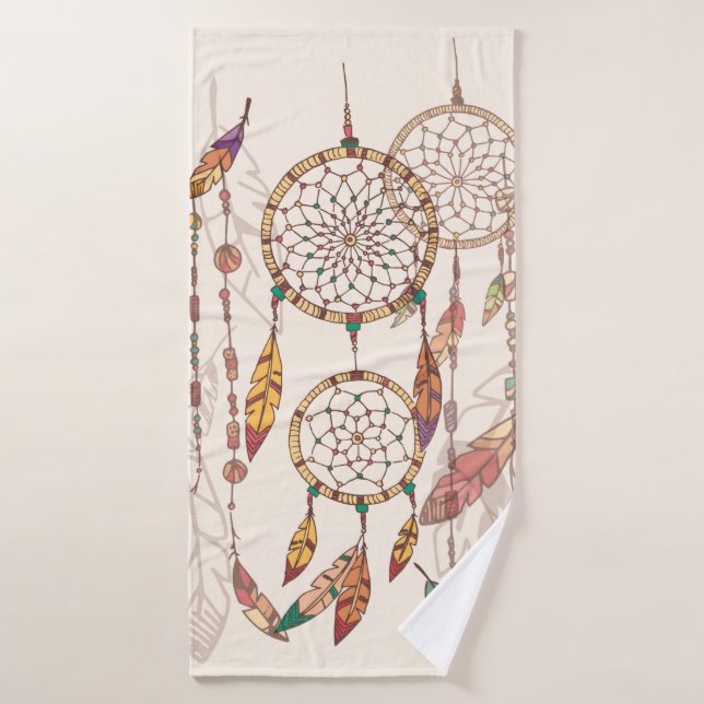 Capteur de rêve bohème avec perles et plumes, se (Serviette de bain)
