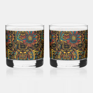 Captivating Cyan "Aztec Dream" 12oz Glass Tumblers Whiskyglas