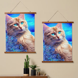 Captivitative Octopus Blue Ocean Wave Fauvism Wandteppich Mit Holzrahmen