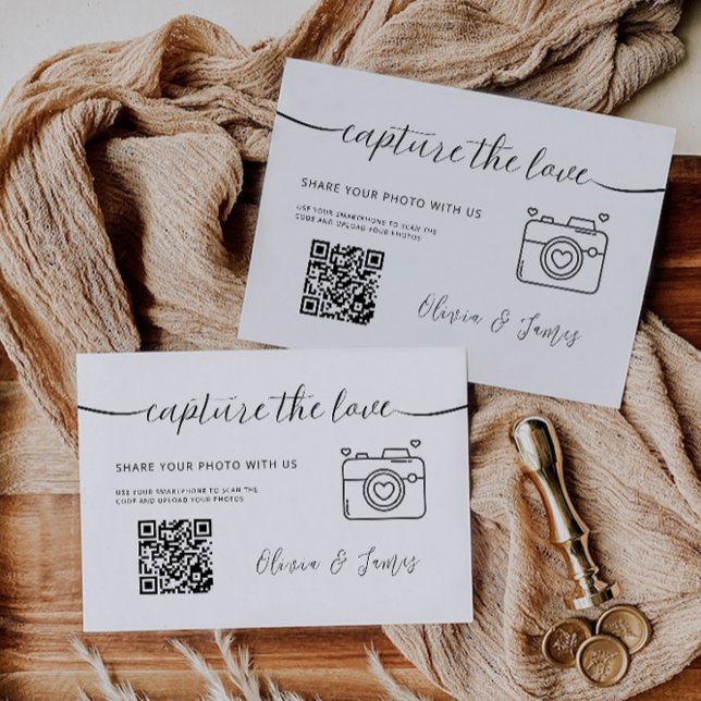 Capture Minimaliste du Modèle de carte d'amour, co (Minimalist Capture The Love Card Template, QR Code)