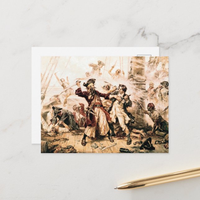 Capture, Pirate Blackbeard, Königin Anne's Rache Postkarte (Vorderseite/Rückseite Beispiel)