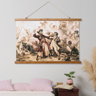 Capture, Pirate Blackbeard, Königin Anne's Rache Wandteppich Mit Holzrahmen