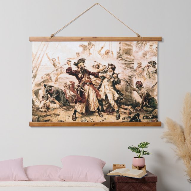 Capture, Pirate Blackbeard, Königin Anne's Rache Wandteppich Mit Holzrahmen (Schlafzimmer)