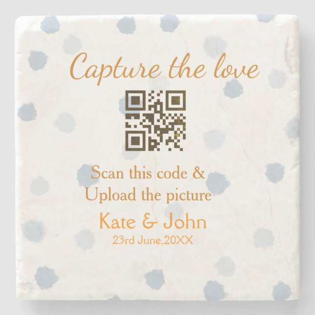 Capture the Liebe add QR scan upload image blue Steinuntersetzer (Vorderseite)