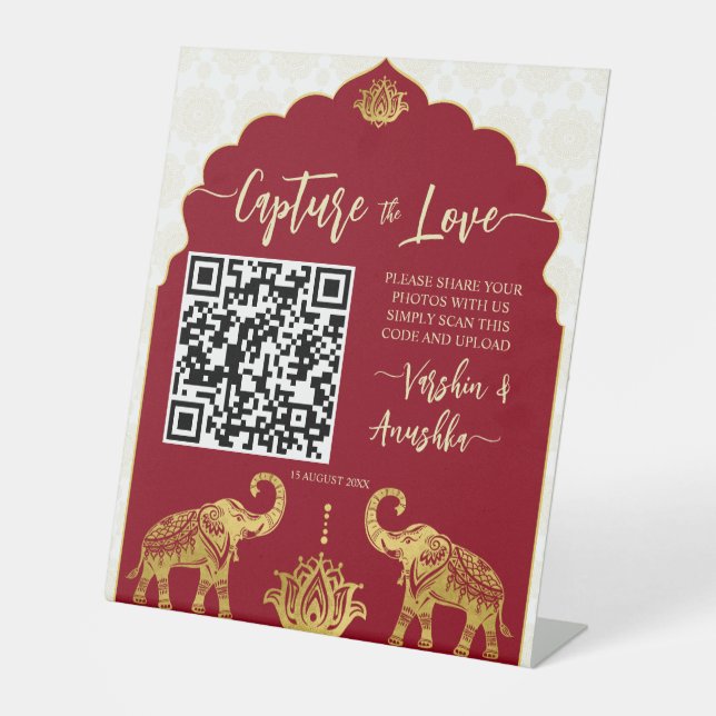 Capture the Liebe Foto Sharing qr Goldelefanten Sockelschild (Vorderseite)