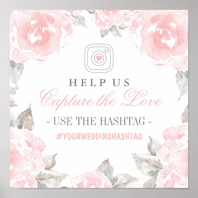 Capture the Liebe Pink Rose Wedding Hashtag Poster (Vorne)
