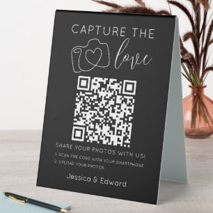 Capture the Liebe QR Code Black Chic Moderne Hochz Tischaufsteller